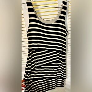 Loft,size M,black/white stripes layered dress,+2nd layer of cream under-fabric